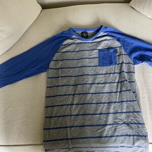 Volcom Blue and Gray Striped Long Sleeve Tee